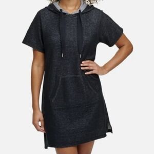 Marc New York Andrew Marc Black Hooded Fleece Dress.